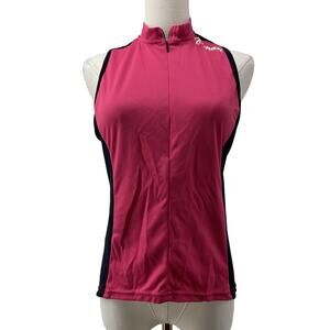 Canari Cycling Jersey Womens Large Pink Black 1/2 Zip Tank Sleeveless Polyester